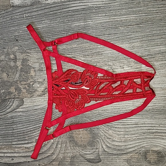 victoria's secret embroidered ouvert string bikini medium floral panty - Picture 6 of 8